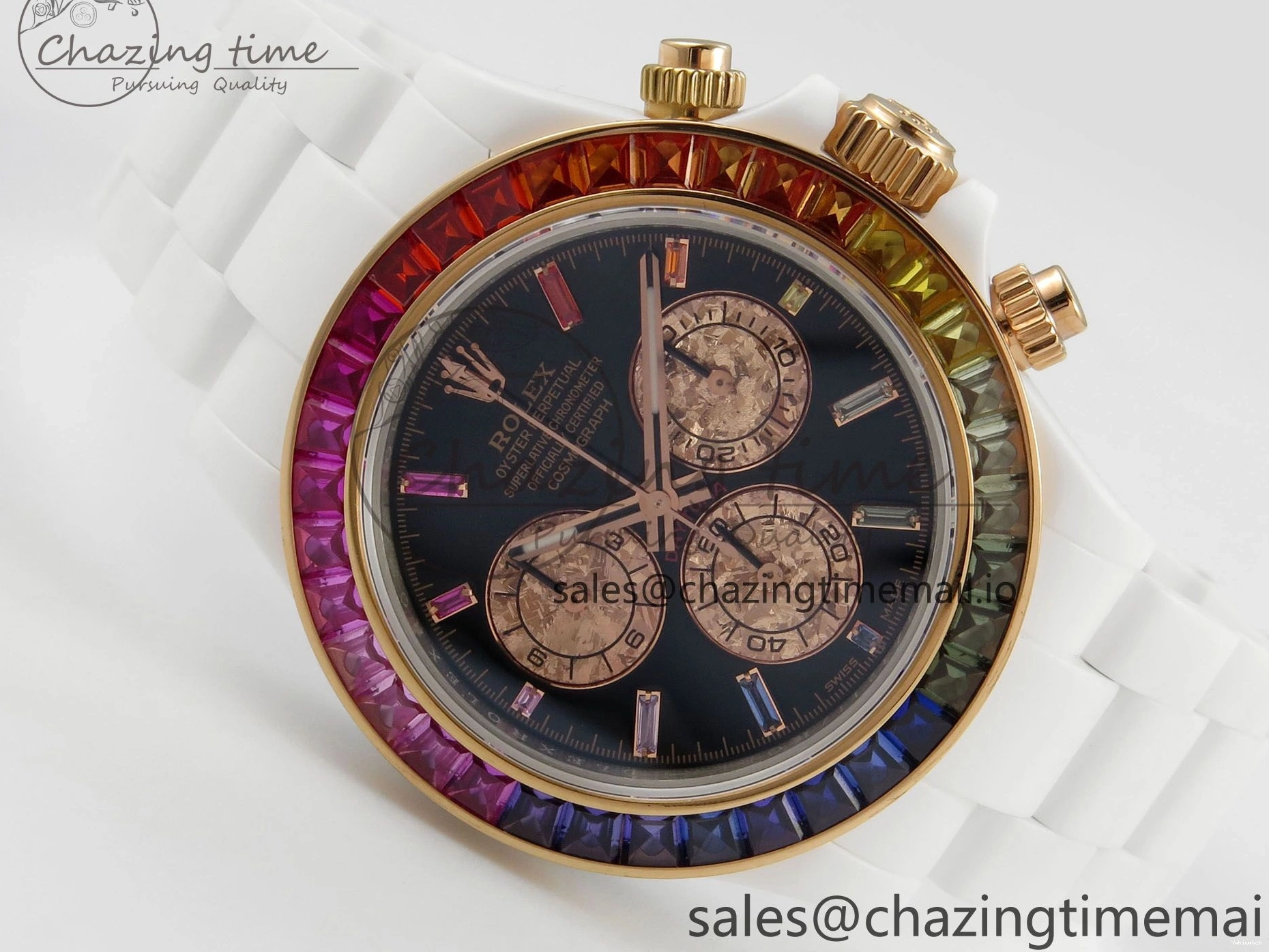 White SONIC Case Black Rainbow Daytona Bezel SA4130 Best and Rainbow Bracelet Dial Edition Ceramic 0113